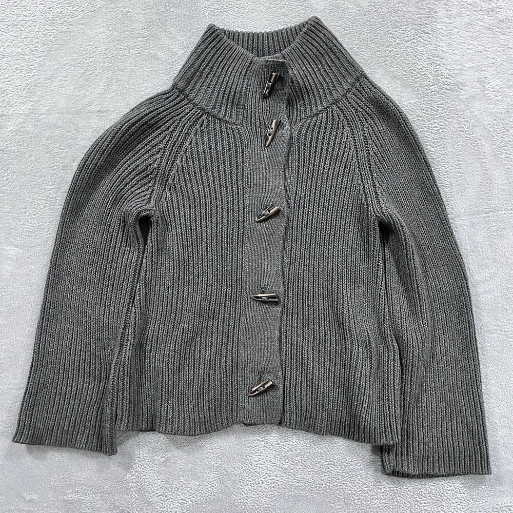 Talbots Sweater S Cardigan Cashmere Blend Toggle Front Knit Mock Neck Gray